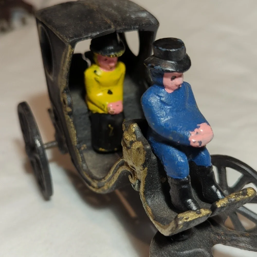 Vintage Cast Iron Horse Drawn Carriage with Driver and Rider